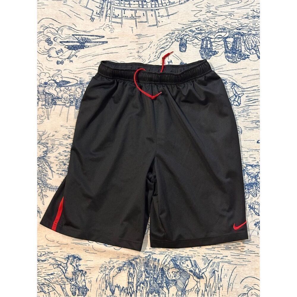 Nike Basketball Shorts Men Size Medium Black Red Stripe Red Swoosh Athletic Good